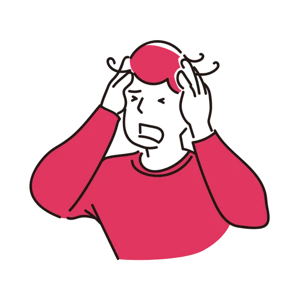 制作の負担に頭を抱える男性のイラスト